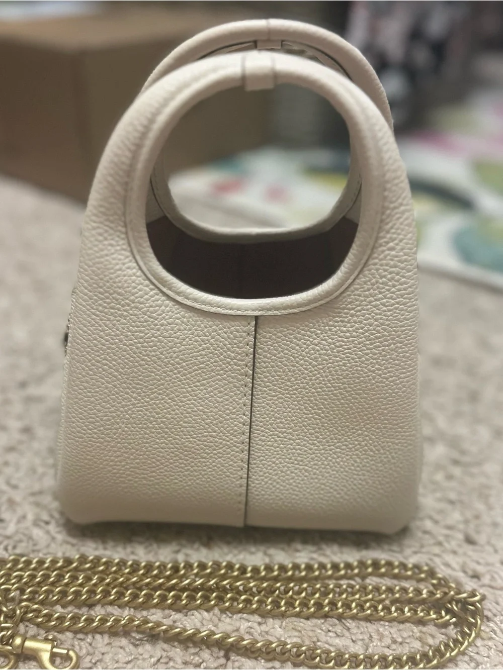 Coach White Pebbled Leather Mini Top-Handle Bag with Gold Accent